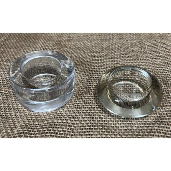 Set Of 2 Vintage Clear Glass Candle Stick Holder Votives Round Design For Home D - Picture 3 of 7